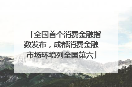 全国首个消费金融指数发布，成都消费金融市场环境列全国第六