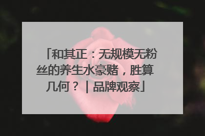和其正：无规模无粉丝的养生水豪赌，胜算几何？｜品牌观察