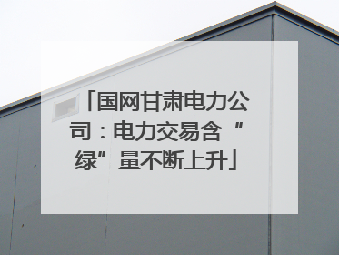 国网甘肃电力公司：电力交易含“绿”量不断上升