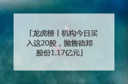 龙虎榜丨机构今日买入这20股，抛售德邦股份1.17亿元